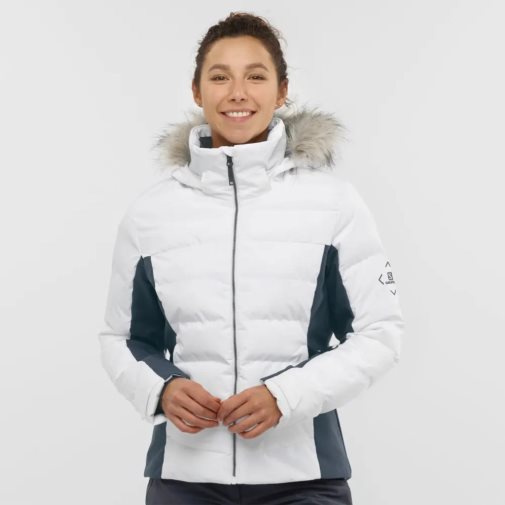 Dámské Lyžařské Bundy Salomon Stormcozy Insulated Hoodie Bílé | CZ 68VZRKS